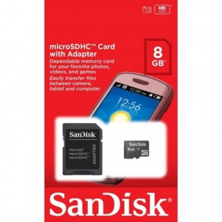 CARTE MÉMOIRE SANDISK MICRO SDHC AVEC ADAPTATEUR 8 GO