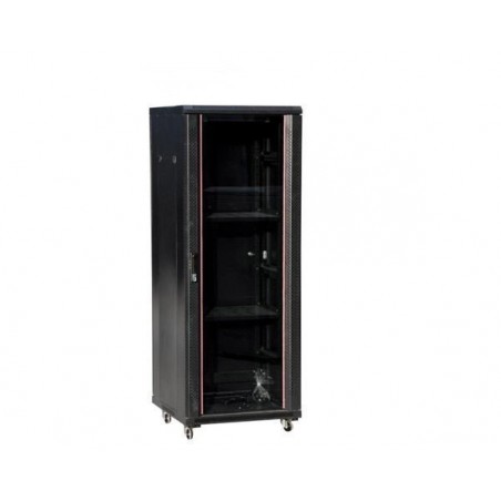 ARMOIRE 25U 800X600 VITRE NOIR + 2X PLATEAUX+ BONDEAU+ VENTILLO+ GUIDE VERTICAL+ VISSERIE